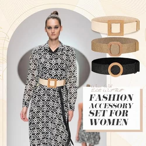 Syhood Woven Belt Dress, Fit Waist Size Below 31'' | Bohemian Elastic Waist Belt for Women thumbnail 3