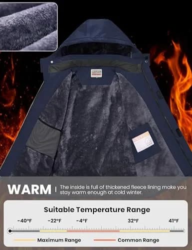 WULFUL Men's Waterproof Ski Jacket Warm Winter Coats Windproof with Hood | Fleece Lined, Relaxed Fit, Water & Wind Resistant thumbnail 5