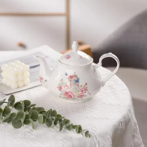 Eplze Pink Rose Ceramic Teapot 900ml (31oz) | Elegant European Style for Tea & Coffee thumbnail 9
