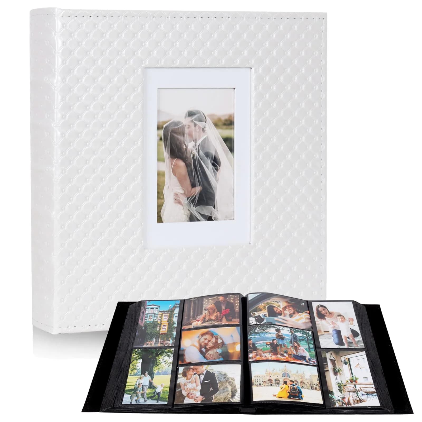 RECUTMS Photo Albums 4x6 Pictures | Large Capacity 600 Pockets, Elegant PU Leather Cover, Dual Horizontal & Vertical Pockets — A-White