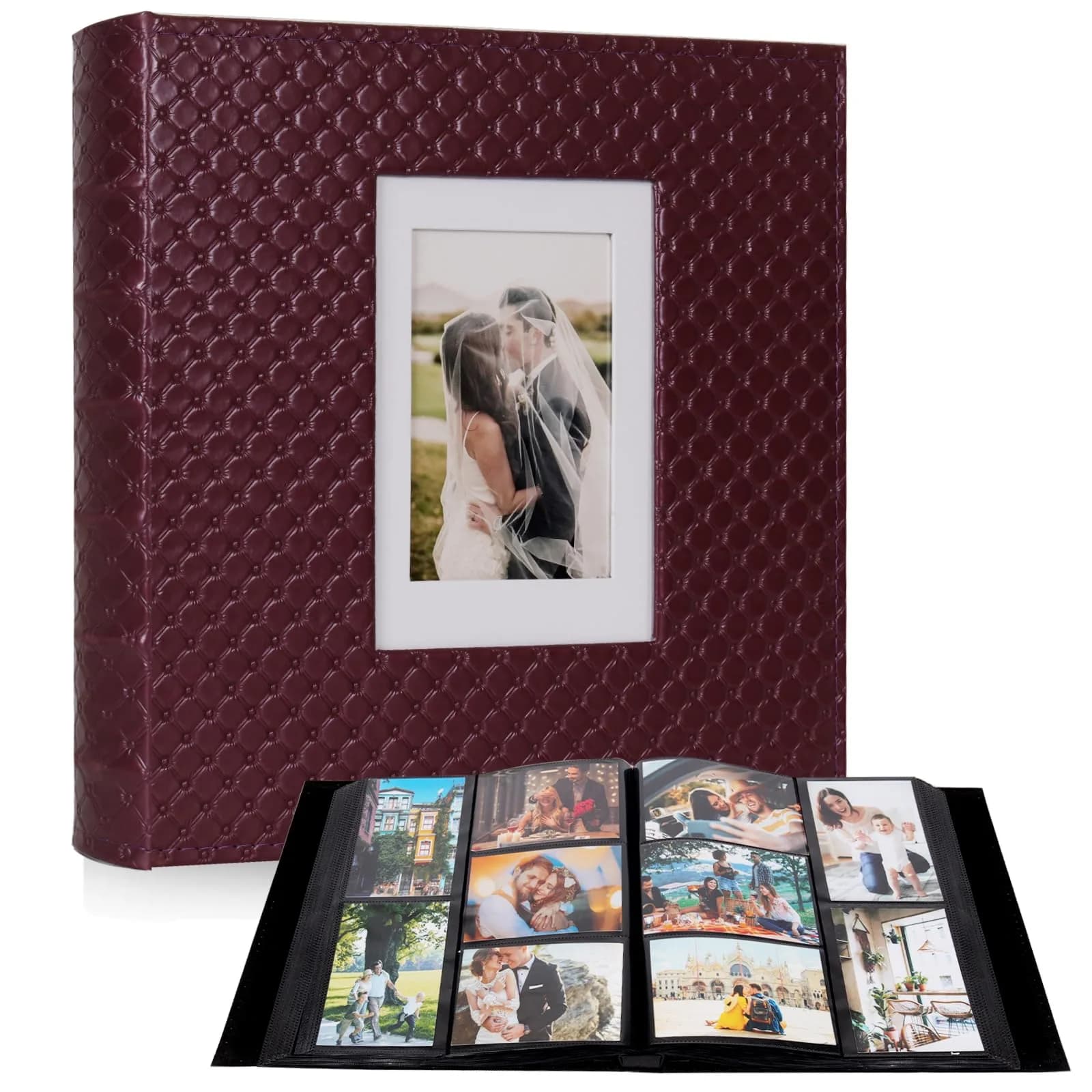 RECUTMS Photo Albums 4x6 Pictures | Large Capacity 600 Pockets, Elegant PU Leather Cover, Dual Horizontal & Vertical Pockets — A-Wine Red / 600 Pockets