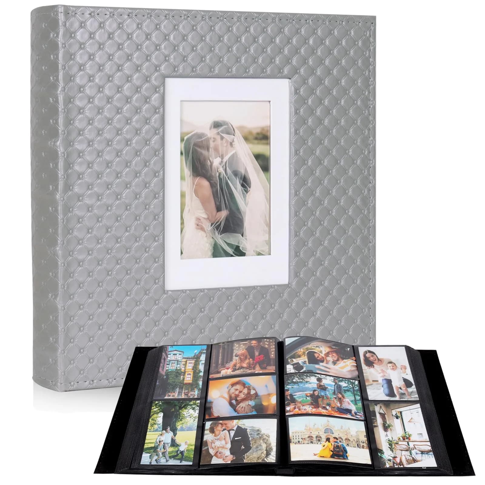 RECUTMS Photo Albums 4x6 Pictures | Large Capacity 600 Pockets, Elegant PU Leather Cover, Dual Horizontal & Vertical Pockets — A-Grey / 600 Pockets