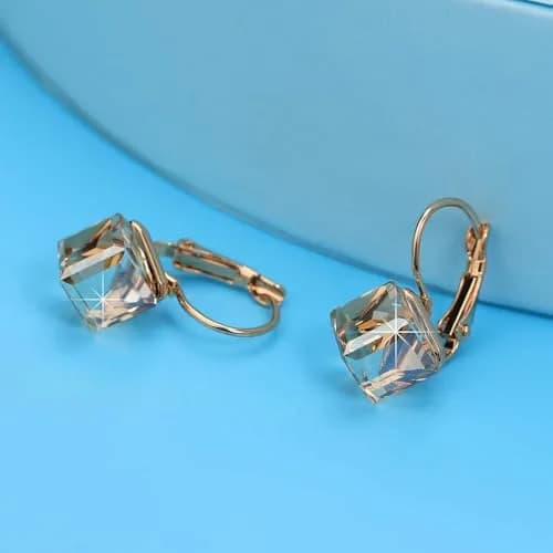 EVEVIC Austrian Crystal Cube Drop Leverback Earrings for Women | 2.29cm (0.9") x 1.52cm (0.6") Champagne Crystal thumbnail 5