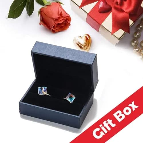 EVEVIC Austrian Crystal Cube Drop Leverback Earrings for Women | 2.29cm (0.9") x 1.52cm (0.6") Champagne Crystal thumbnail 6