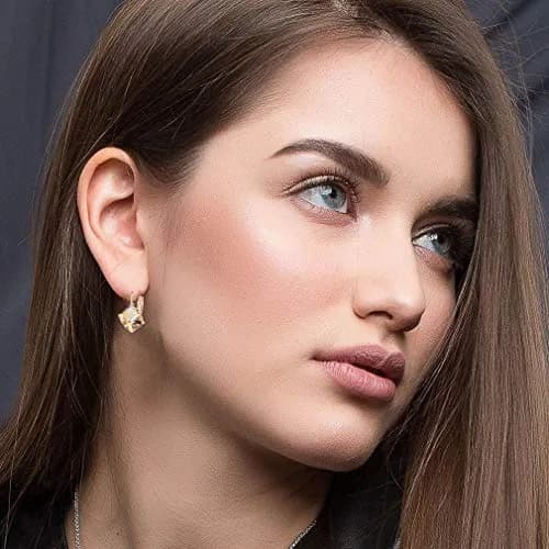 EVEVIC Austrian Crystal Cube Drop Leverback Earrings for Women | 2.29cm (0.9") x 1.52cm (0.6") Champagne Crystal thumbnail 8