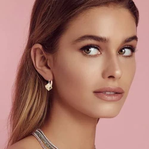 EVEVIC Austrian Crystal Cube Drop Leverback Earrings for Women | 2.29cm (0.9") x 1.52cm (0.6") Champagne Crystal thumbnail 2