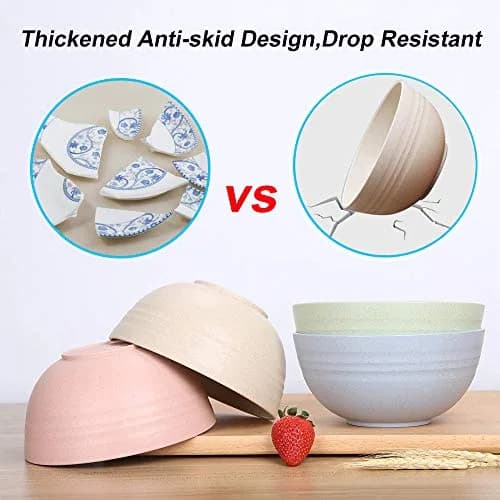 Asrnten Cereal & Soup Bowls Set of 5 | Unbreakable Wheat Straw, 5.3Inch, Dishwasher Safe (Green) thumbnail 6