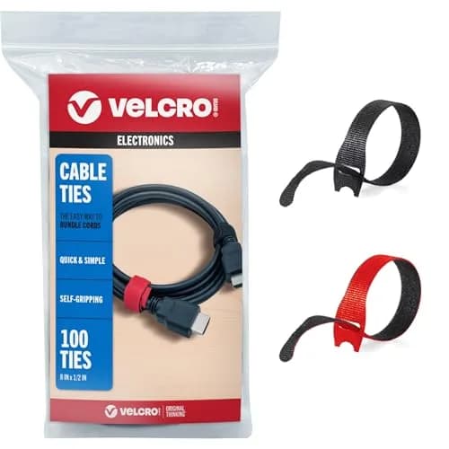 VELCRO Brand ONE-WRAP Cable Ties, 8in x 1/2in (20.3cm x 1.27cm), Black/Red, 100 Pack | Reusable Self-Fastening Wire Organizers thumbnail 1