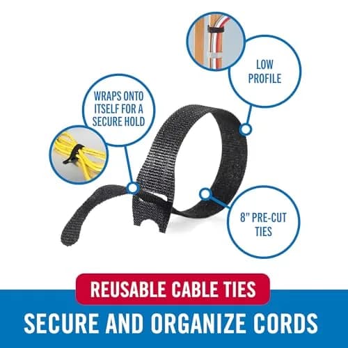 VELCRO Brand ONE-WRAP Cable Ties, 8in x 1/2in (20.3cm x 1.27cm), Black/Red, 100 Pack | Reusable Self-Fastening Wire Organizers thumbnail 2