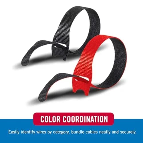 VELCRO Brand ONE-WRAP Cable Ties, 8in x 1/2in (20.3cm x 1.27cm), Black/Red, 100 Pack | Reusable Self-Fastening Wire Organizers thumbnail 3