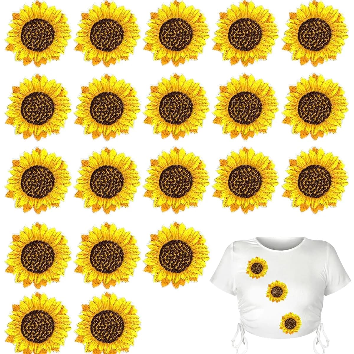 KuuGuu Fabric Applique Patch 20 pcs | Sunflower Embroidery Flowers for Clothes & DIY - main product image