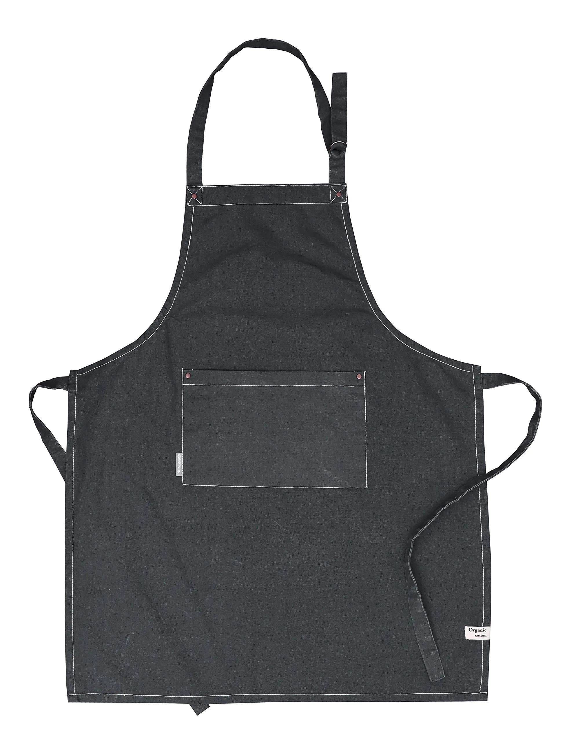 AMOUR INFINI Cotton Solid Apron with Pocket & Adjustable Strap - 72x81cm (27.5x33 Inches) | Washed Gray Chef Apron - main product image