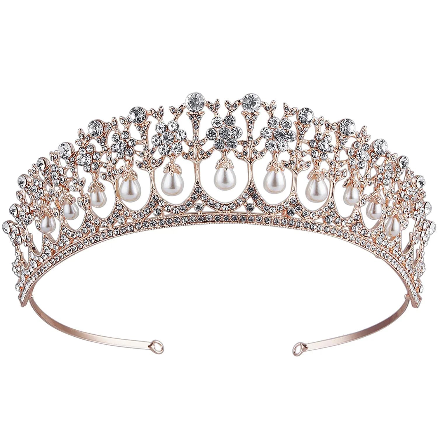 CROWN GUIDE Rose Gold Bridal Tiara Crown | Vintage Wedding Hair Jewelry (5.9 inches) - main product image
