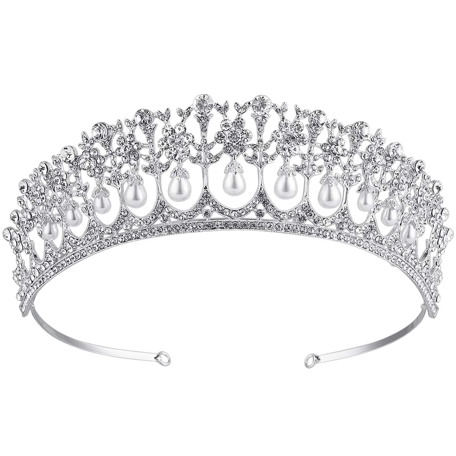 CROWN GUIDE Rose Gold Bridal Tiara Crown | Vintage Wedding Hair Jewelry (5.9 inches) — Silver / One Size