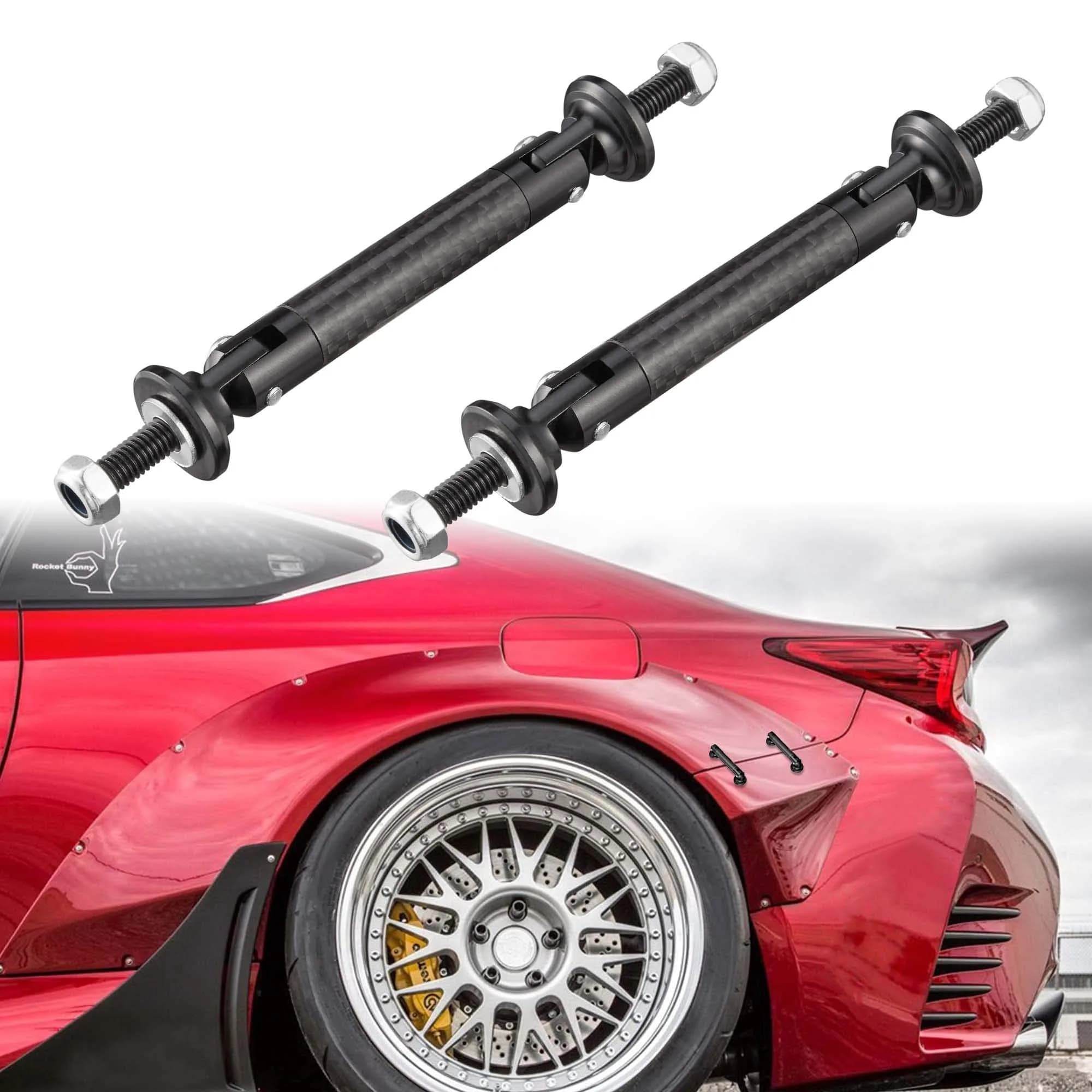 TOMALL Car Adjustable Bumper Support Strut Rod 45mm | Universal Aluminum Carbon Fiber Purple — Carbon Fiber Black