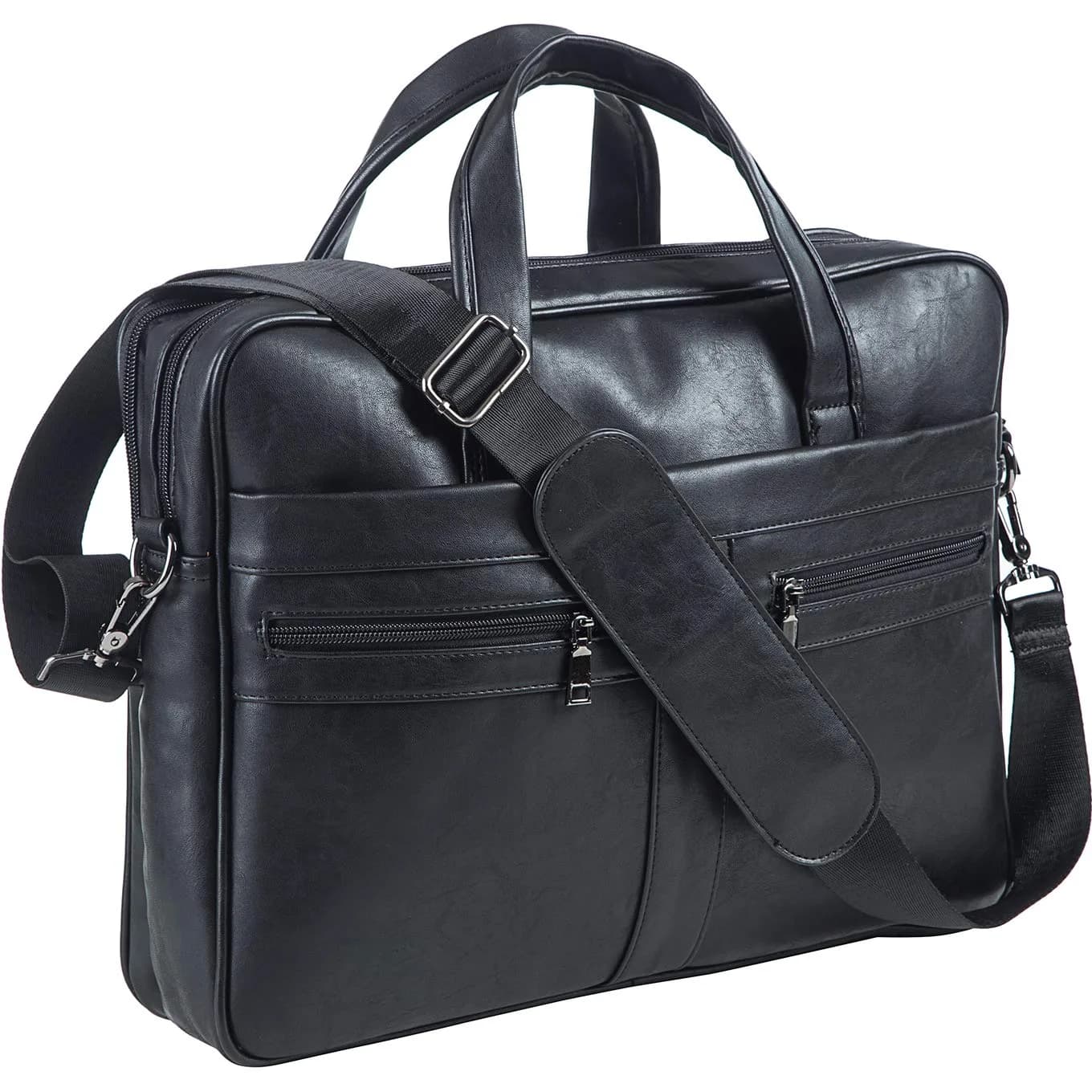 seyfocnia Black Leather Messenger Bag for 17.3 Inch Laptops | Water-Resistant Business Satchel with Multiple Compartments - main product image