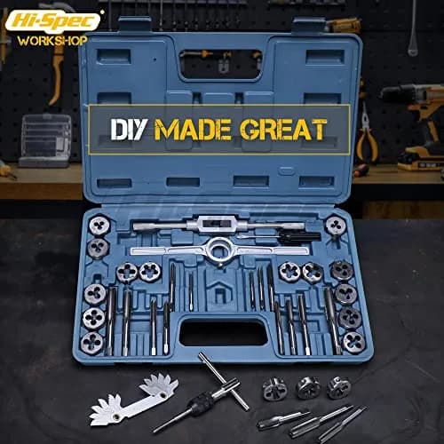 Hi-Spec 39pc Metric Tap and Die Set M3-M12 with Wrench and Gauge | Repair Worn Threads, Cut Clean New Threads thumbnail 7