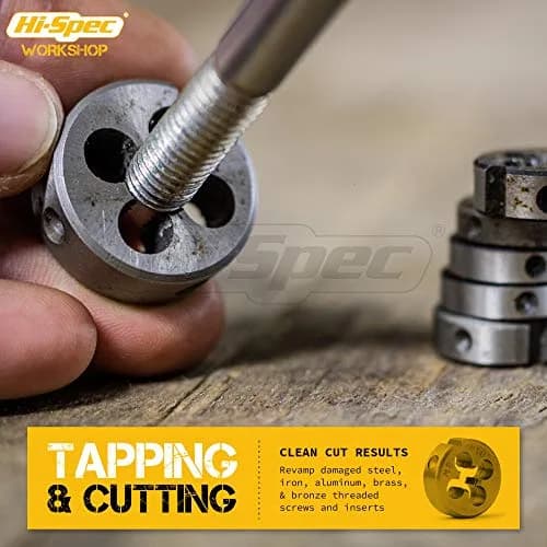 Hi-Spec 39pc Metric Tap and Die Set M3-M12 with Wrench and Gauge | Repair Worn Threads, Cut Clean New Threads thumbnail 3
