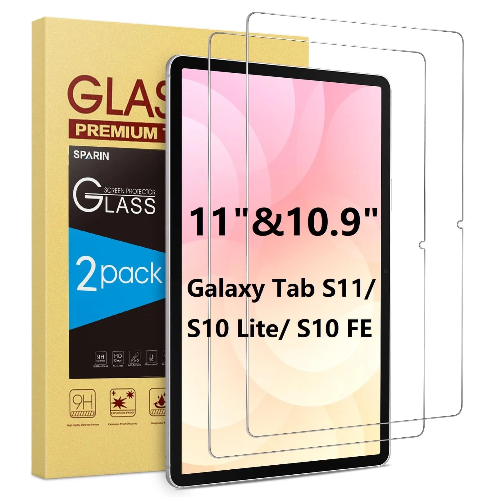 SPARIN 2 Pack Tempered Glass Screen Protector for Samsung Galaxy Tab A8 10.5 inch | 9H Hardness, 99.99% Clarity — 11 Inch & 10.9 Inch