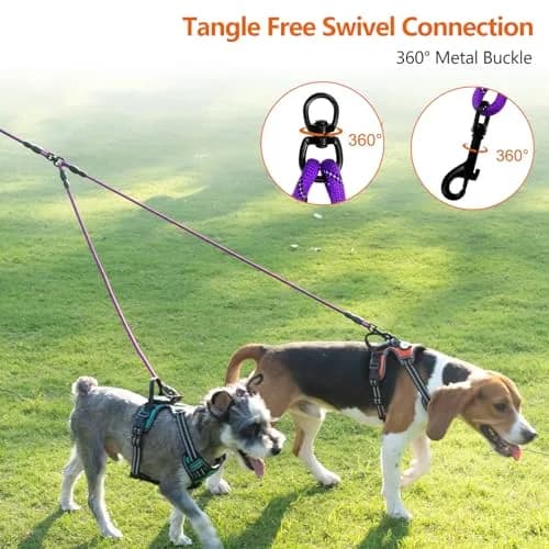 Taglory Double Dog Leash Coupler for Two Dogs, 76.2 cm (30 Inch) Purple | Tangle-Free Walks for Small to Medium Dogs thumbnail 2