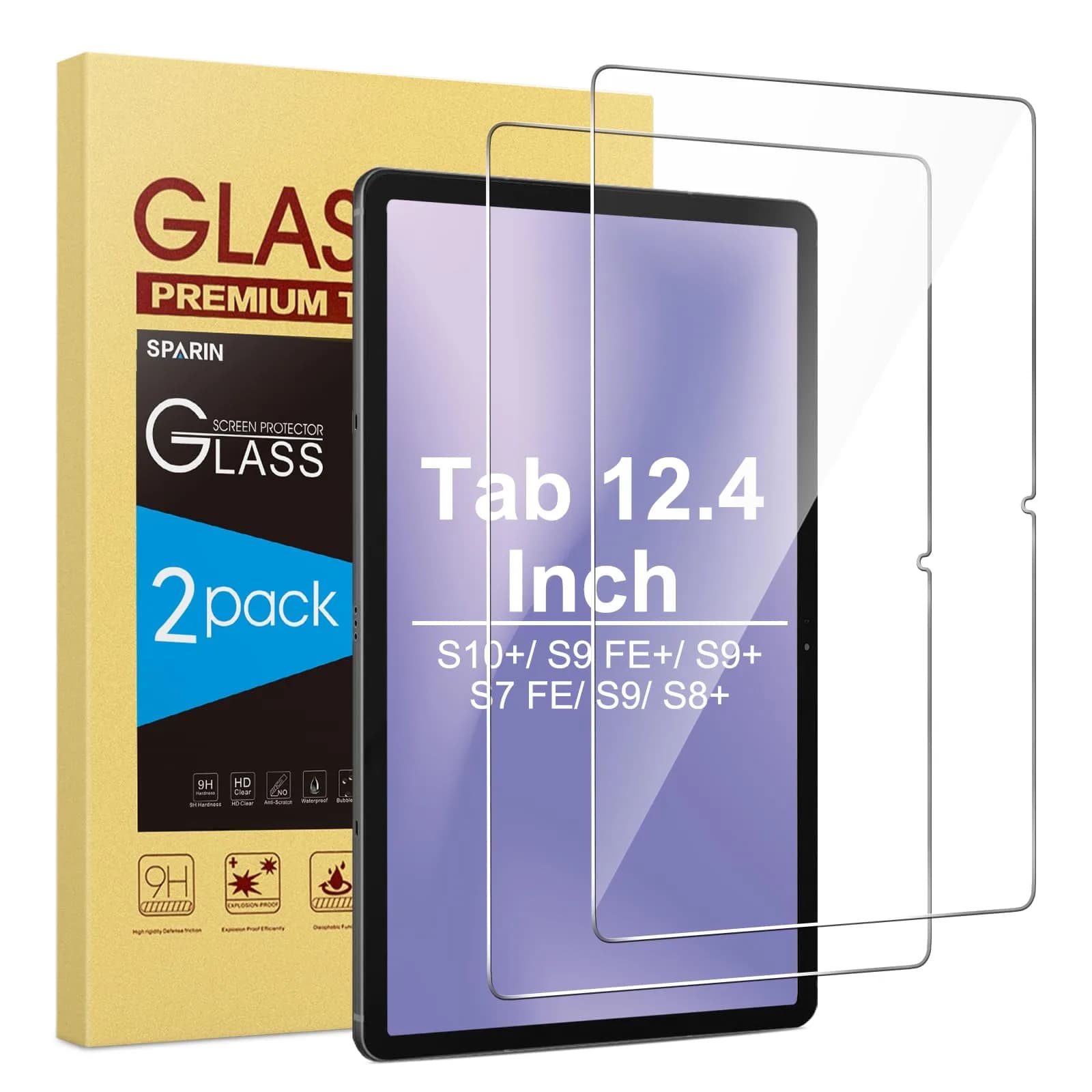 SPARIN 2 Pack Tempered Glass Screen Protector for Samsung Galaxy Tab A8 10.5 inch | 9H Hardness, 99.99% Clarity — 12.4 Inch