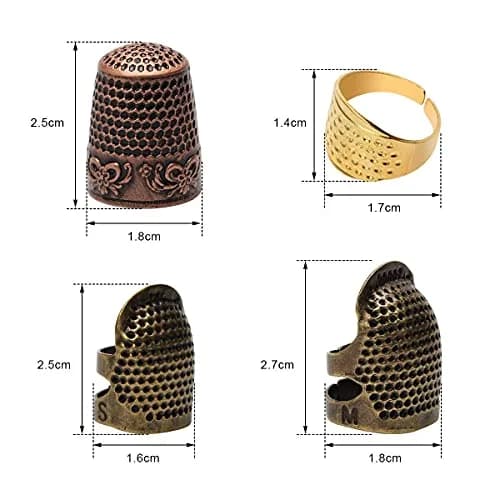 Zhaoyao 4 Piece Sewing Thimble Set Adjustable Metal Finger Protector for Needlework & DIY Sewing (4 Styles, Brass, 1.4cm x 2.5cm x 1.7cm) thumbnail 2