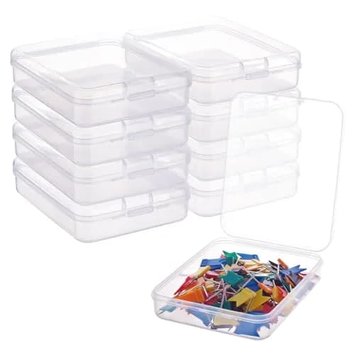 BENECREAT Clear Rectangle Plastic Storage Box 9.3x11.95x2.85cm (3.7x4.7x1.1 Inch) | Pack of 10 for Craft Accessories thumbnail 1
