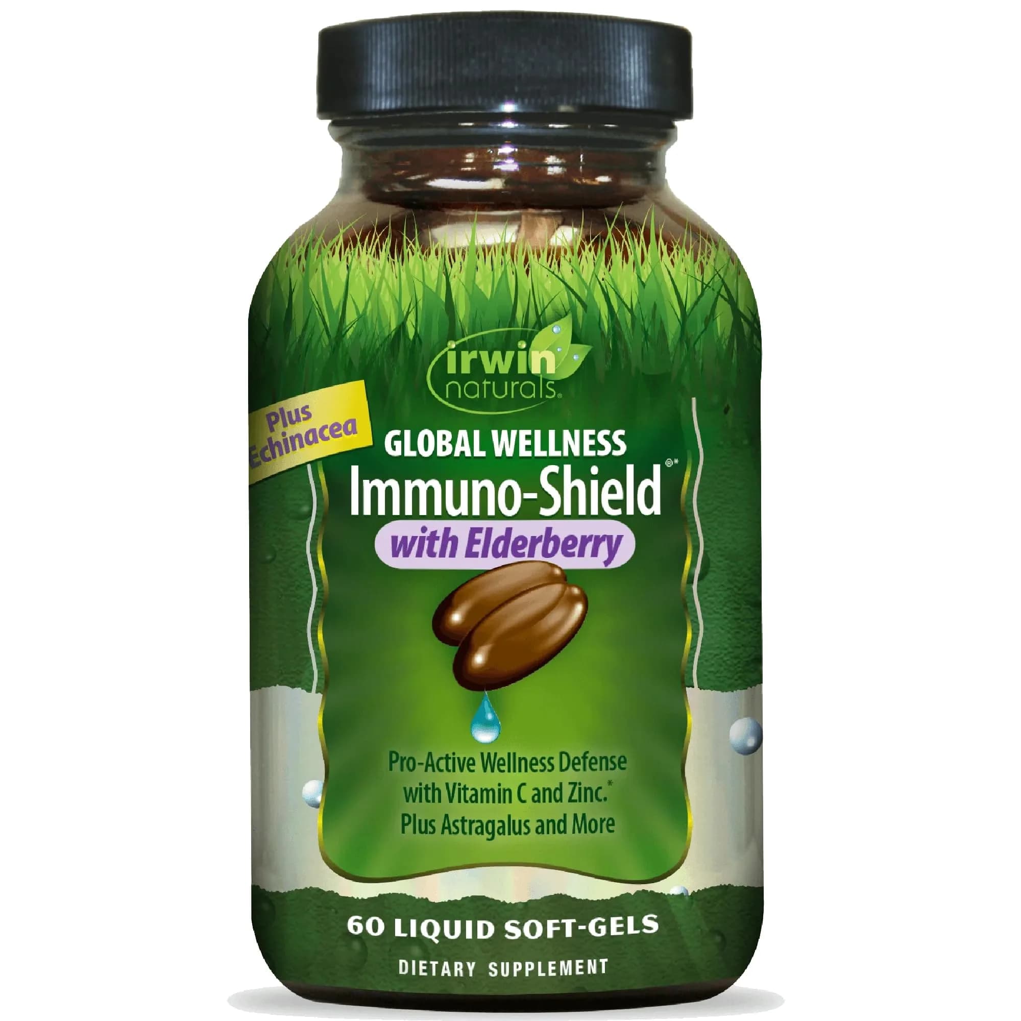 Irwin Naturals Immuno-Shield Elderberry Immune Support 60 Liquid Softgels | Elderberry & Vitamin C for Immunity - main product image