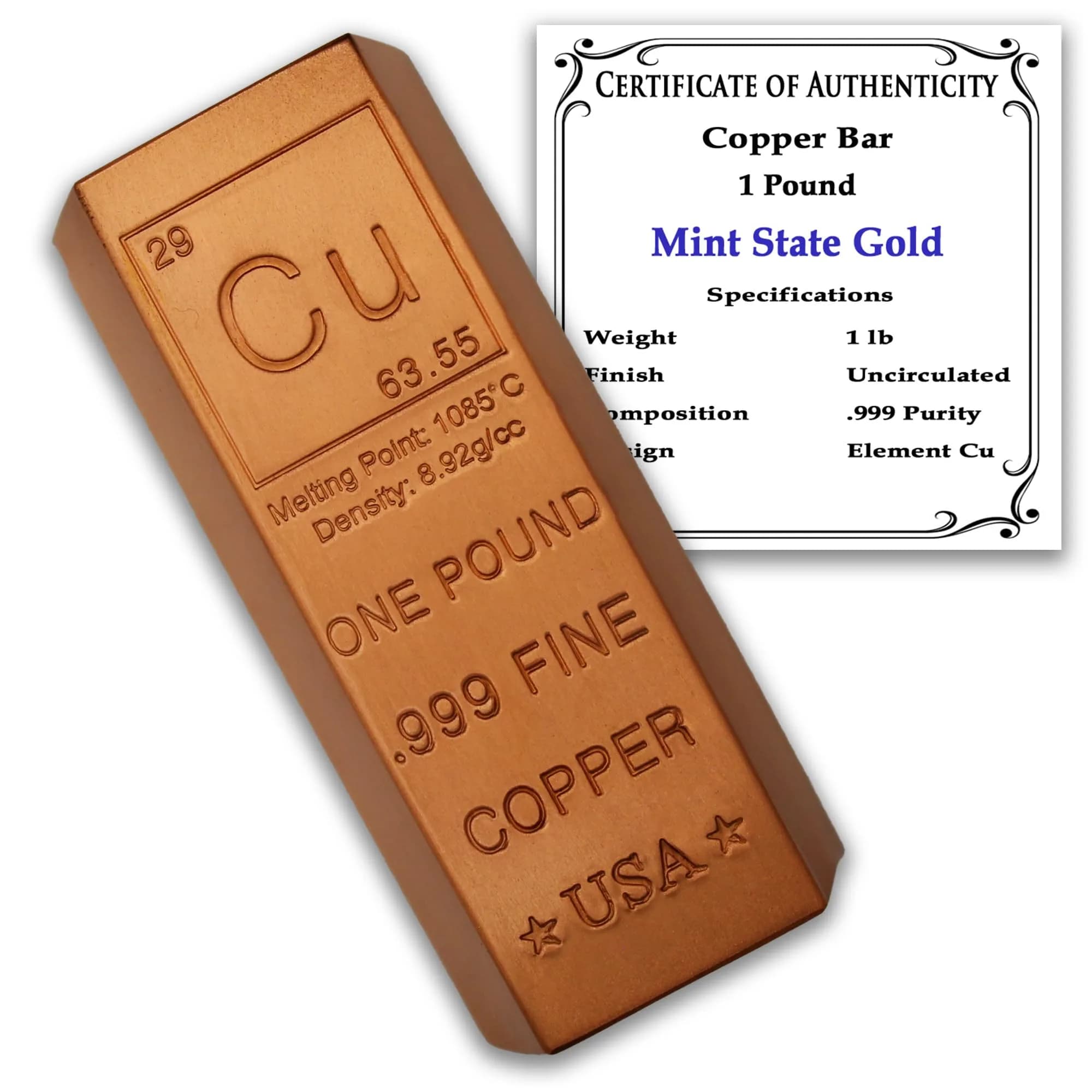 MINT STATE GOLD 1 Pound Copper Bar Trapezoid Ingot .999 Pure Paperweight | Periodic Element Design - main product image