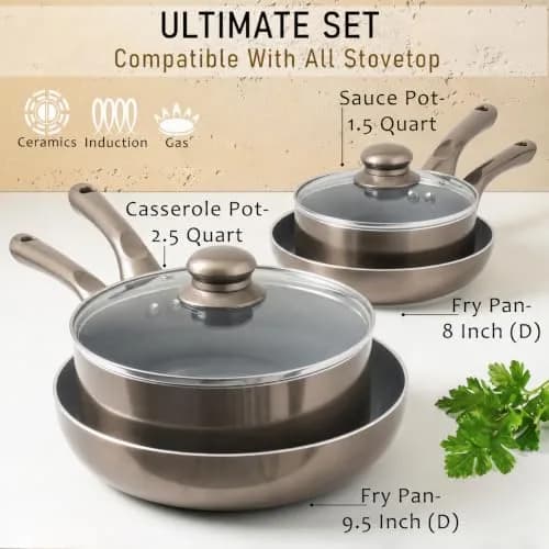 Moss & Stone Pots and Pans Set Nonstick 6-Piece | Induction Compatible, Durable & Stylish thumbnail 2