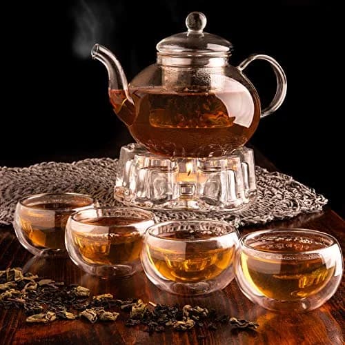 Moss & Stone Glass Tea Kettle Infuser & 4 Cups Gift Set 1L (27oz) | Borosilicate Glass Teapot with Removable Strainer & 80ml Cups thumbnail 6