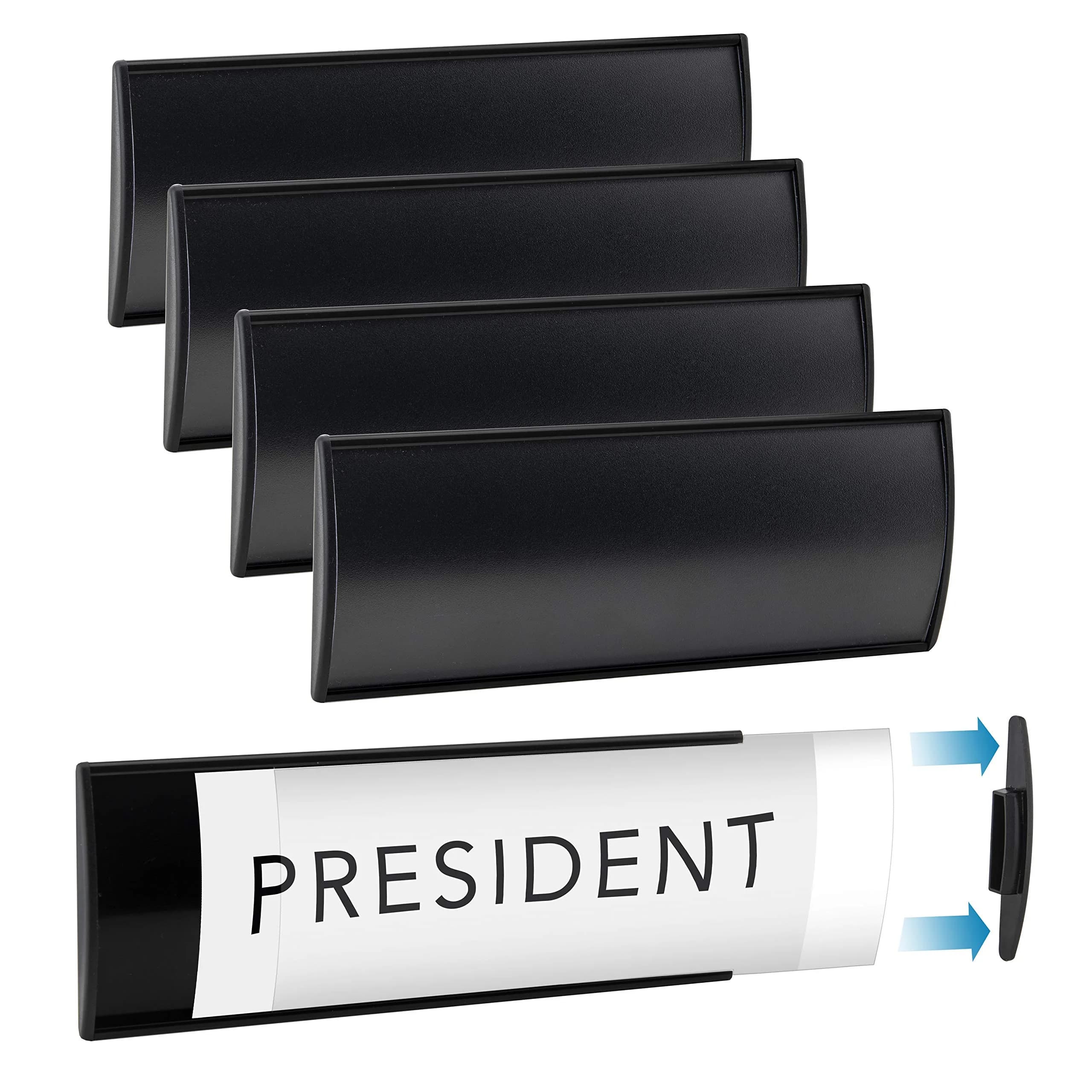 GlossyEnd Black Aluminum Wall Mount Name Plate Holder 8" x 3" | Elegant Office Sign with Adhesive Tape — Black