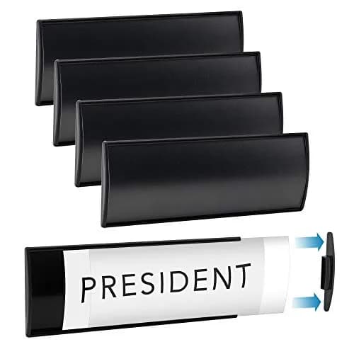 GlossyEnd Black Aluminum Wall Mount Name Plate Holder 8" x 3" | Elegant Office Sign with Adhesive Tape thumbnail 1