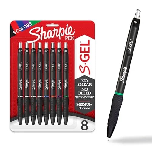 Sharpie S-Gel Gel Pens 8 Count | No-Smear, No-Bleed, Medium Point (0.7mm) Assorted Colors thumbnail 1