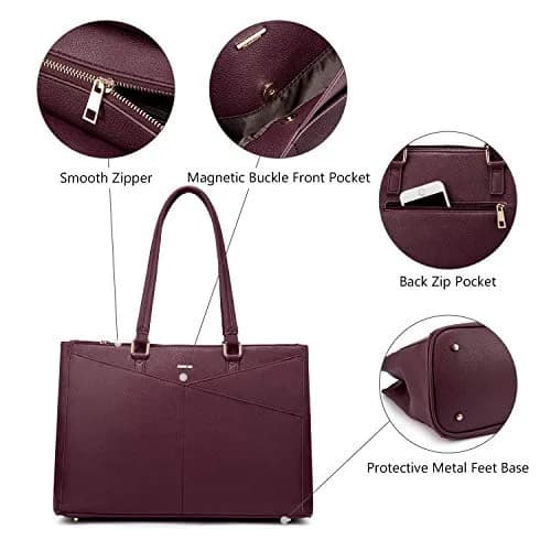 LOVEVOOK Laptop Tote Bag for Women 15.6 Inch Purple | Water-Resistant Business Work Bag with Laptop Compartment thumbnail 8
