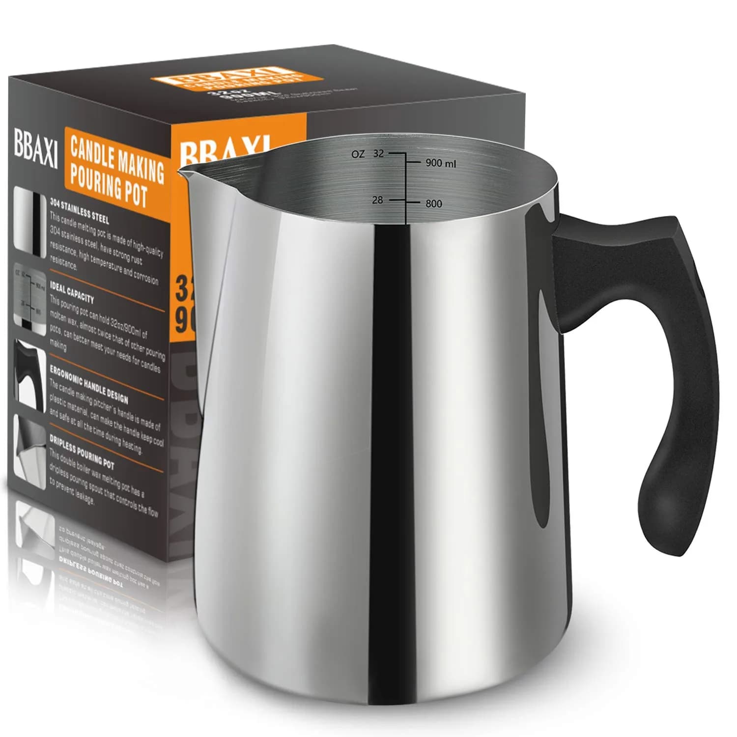 BBAXI 900ml (32oz) Stainless Steel Candle Pouring Pot with Dripless Spout | Ideal for DIY Candle Making - main product image