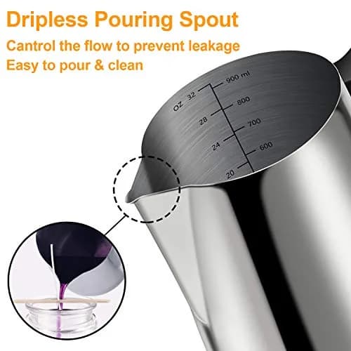 BBAXI 900ml (32oz) Stainless Steel Candle Pouring Pot with Dripless Spout | Ideal for DIY Candle Making thumbnail 3