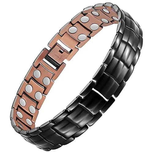 Feraco Men's Copper Magnetic Bracelet Black | Adjustable Size with 46 Magnets thumbnail 1