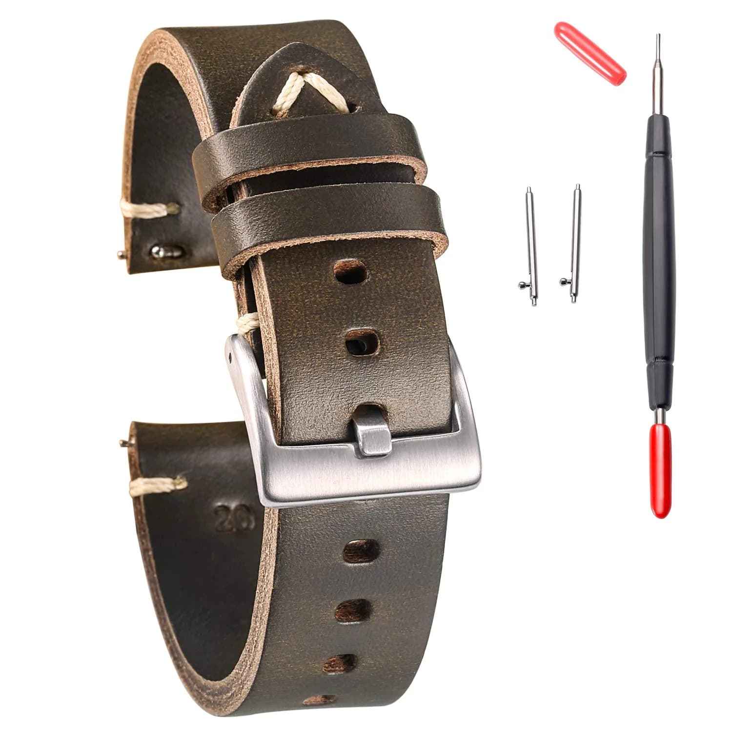 hemsut h Green Horween Leather Watch Band 22mm (0.87 inch) | Genuine USA Leather for Men — Green
