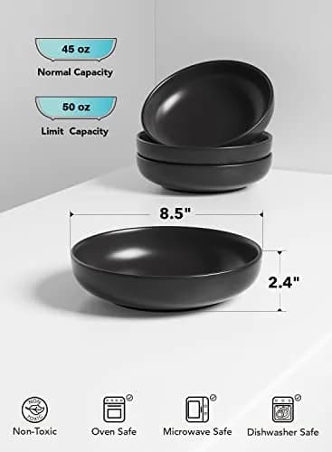 LE TAUCI Pasta Bowls 45 oz Set of 4 | Large Microwave-Safe Dinnerware in Matte Black thumbnail 5