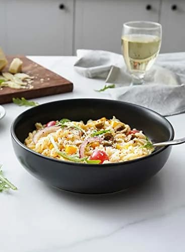 LE TAUCI Pasta Bowls 45 oz Set of 4 | Large Microwave-Safe Dinnerware in Matte Black thumbnail 2