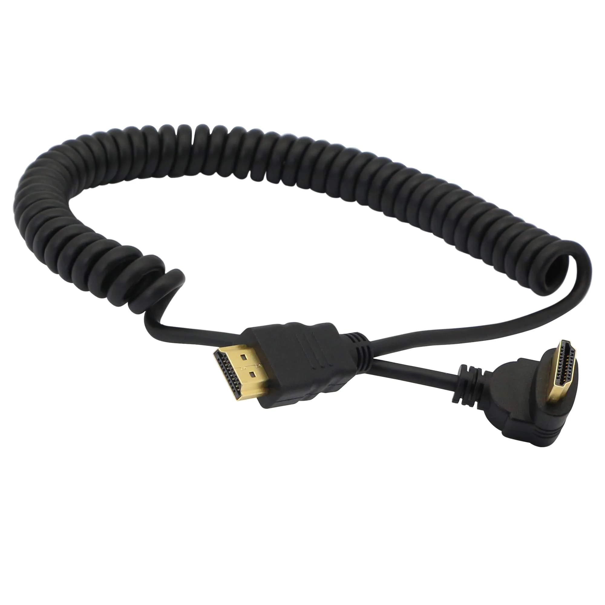 PNGKNYOCN Right Angle HDMI Coiled Cable 1.5m (6 ft) Upward Angle Male to Male | Camera Monitor Connection - main product image