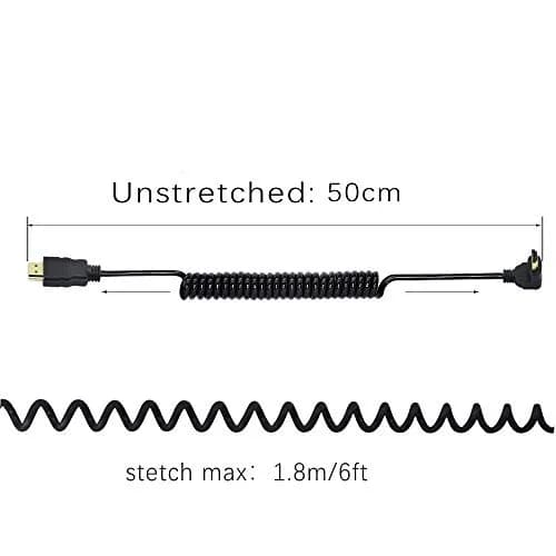 PNGKNYOCN Right Angle HDMI Coiled Cable 1.5m (6 ft) Upward Angle Male to Male | Camera Monitor Connection thumbnail 5