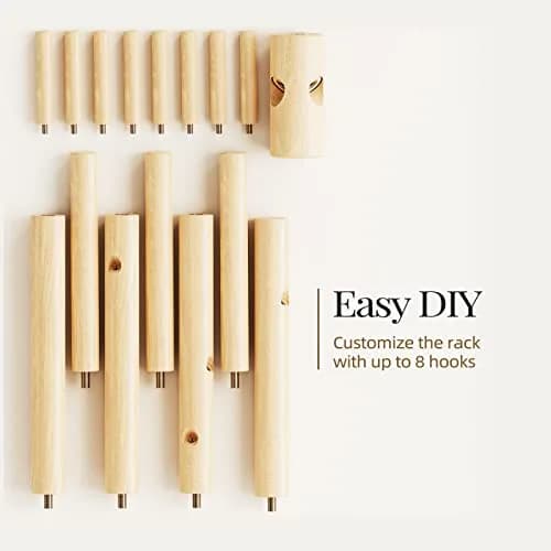 Pipishell Solid Wooden Coat Rack Freestanding with 8 Hooks, Natural | 1.7m (68.9") Height-Adjustable Entryway Stand thumbnail 6