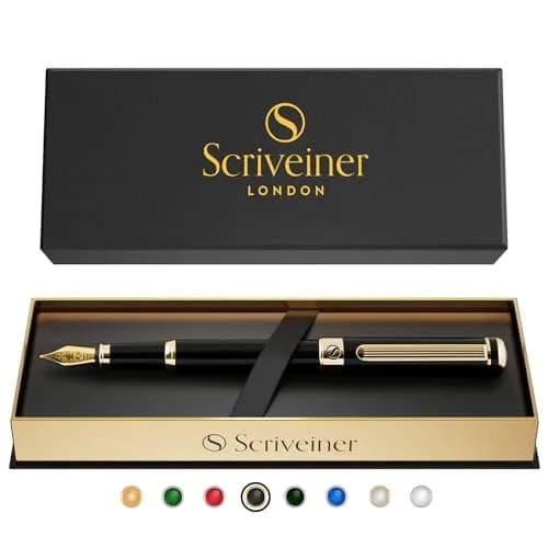 Scriveiner Luxury Fountain Pen - Black Lacquer, Gold Finish, Schmidt Gilded Nib, Converter | Elegant British Design (110 characters) thumbnail 9