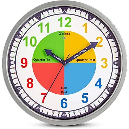 Bernhard Products Colorful Kids Wall Clock 12 Inch | Silent Teaching Time Tool for Children thumbnail 1