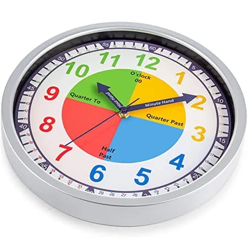 Bernhard Products Colorful Kids Wall Clock 12 Inch | Silent Teaching Time Tool for Children thumbnail 5