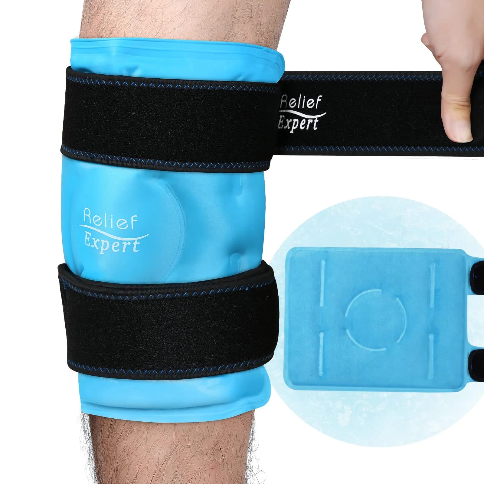 Relief Expert Knee Ice Pack Wrap Around Entire Knee Blue XL | Reusable Cold Compress for Muscle Relaxation & Post-Workout Recovery — Large