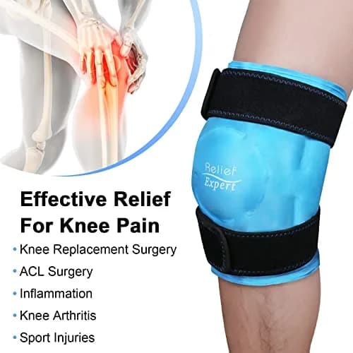 Relief Expert Knee Ice Pack Wrap with Plush Lining & Nylon Side - Large Blue, 1 Pack | Reusable Cold Compress for Knee Pain Relief thumbnail 2