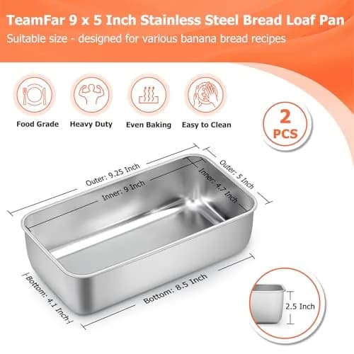 TeamFar Stainless Steel Loaf Pans for Baking Bread, 9.25 x 5 Inch (2-Pack) | Healthy, Non-Toxic, Oven-Safe Baking thumbnail 2